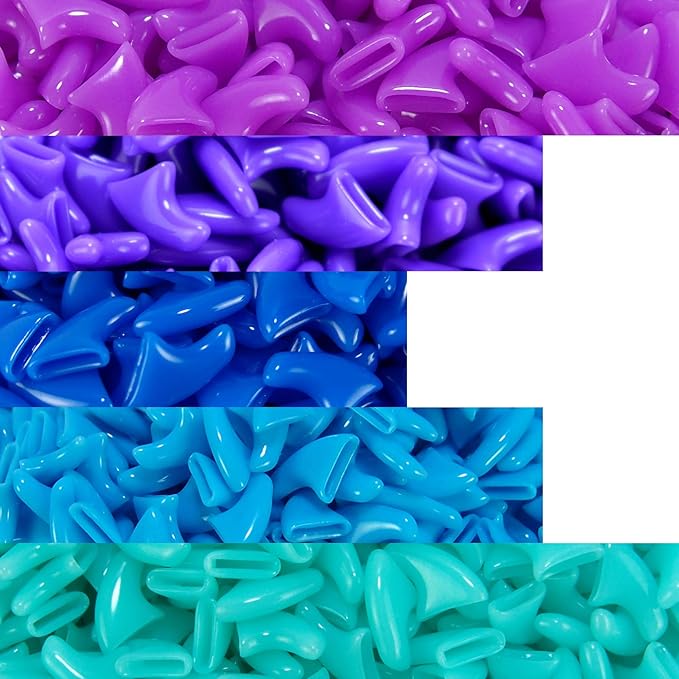 zetpo 100 pcs Cat Nail Caps | Cat Claw Covers | with Adhesives and Applicators (M, Purple, Violet, Blue, Sky Blue, Turquoise)