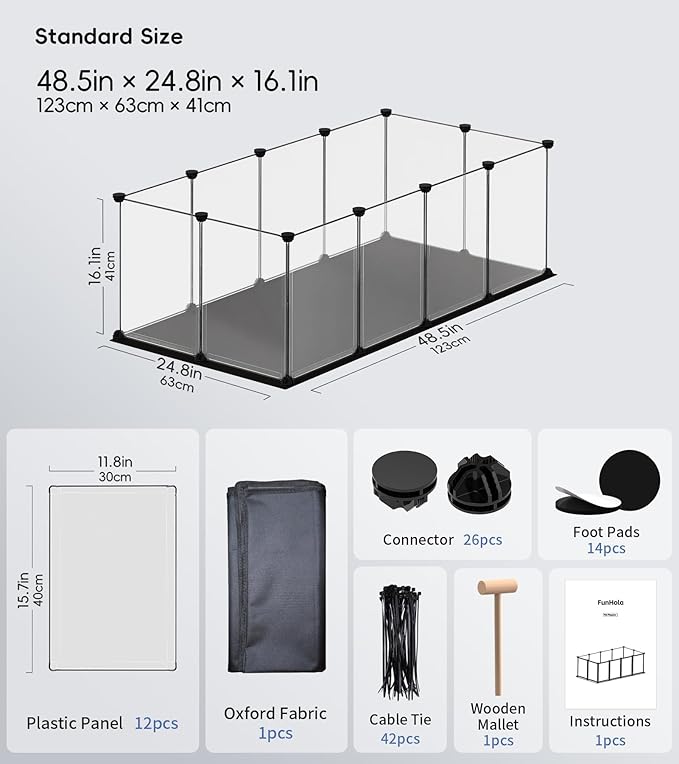 Small Animal Playpen, Guinea Pig Cages with Waterproof Mat, 12 Panels Pet Playpen for Hamsters, Hedgehog, Indoor Outdoor Plastic Fence, 48.5 x 24.8 x 16.1 inches