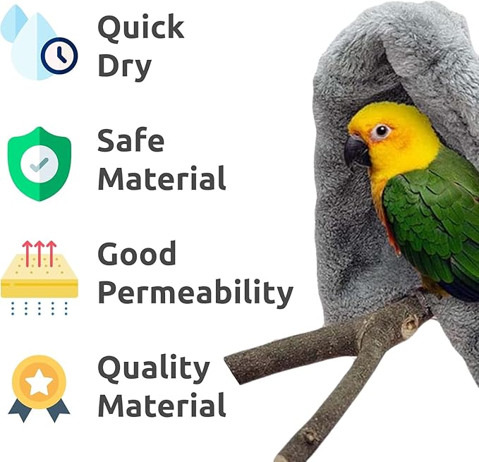 SIMENA Bird Blanket for Cage, Corner Fleece Bed for Birds, Cozy Bird Warmer, Parrot House for Cage, Cuddle Nest Hanging Toy for Lovebirds Parakeet (Blue, Medium)