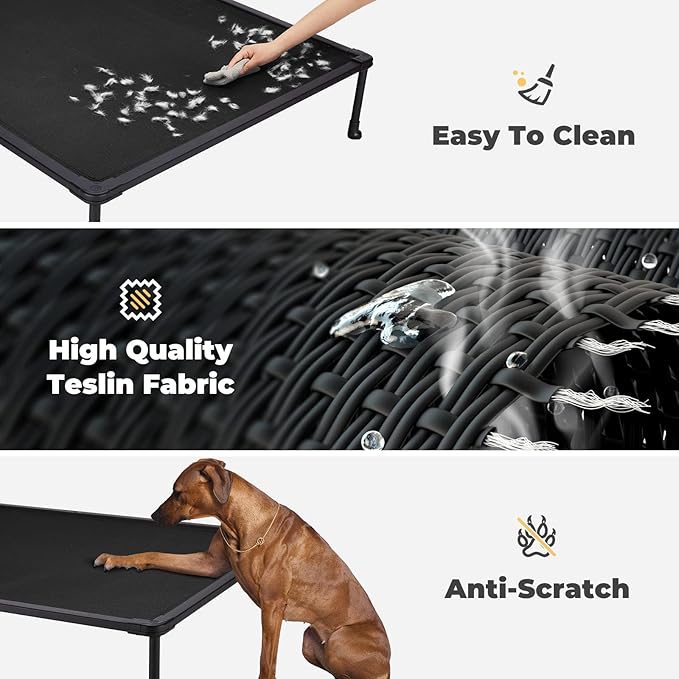 Veehoo Chewproof Elevated Dog Bed - Cooling Raised Pet Cot, Breathable Mesh, Washable & Non-Slip for Large Dogs, Indoor/Outdoor, Black Mat and Black Frame, 59x37inches (Model CWC2203A03)