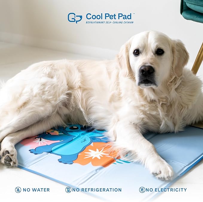 The Green Pet Shop Cool Pet Pad - Medium, Disney’s Stitch - Self-Cooling, Pressure Activated Mat for Dogs & Cats from 21-45 lbs - Non-Toxic Gel, No Water Needed