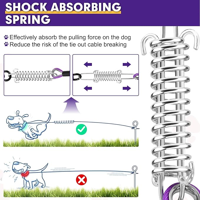 Snagle Paw Dog Leads for Yard 100FT-1000LBS Break Strength,Heavy Duty Tie Out Cable for Dogs with Swivel Lockable Hook & Spring,Chew Proof Dog Chain for Outside,Dog Run Cable for Medium Large Dogs