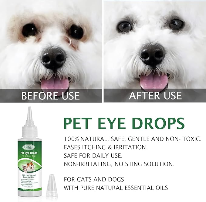 Dog Eye Drops, Eye Cleaner for Dogs & Cats Supports Eyes Infection Relief, Redness & Allergy Eyes Relief, Remove Tear Stain & Eye Debris - Pet Eye Gentle Care Supplement Cats Drops for Eyes - 2 fl ozโฆ