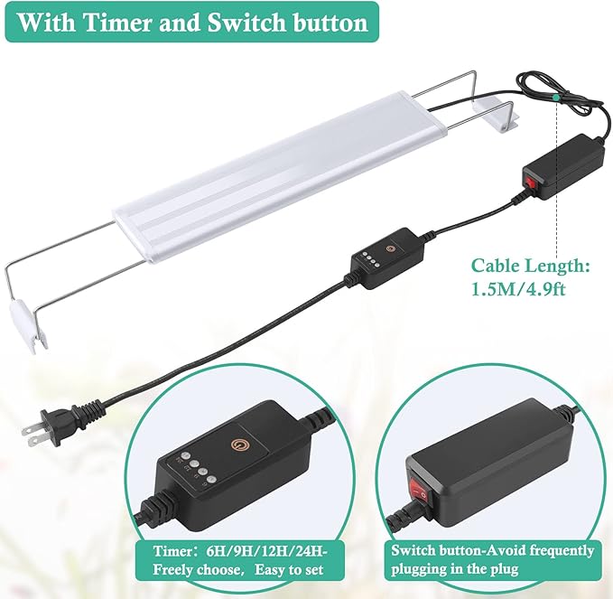 HITOP Full Spectrum LED Aquarium Light β 16-24β Classic Fish Tank Light with Timer, Aquarium Plant Light with Stable Extendable Brackets (16-24in)