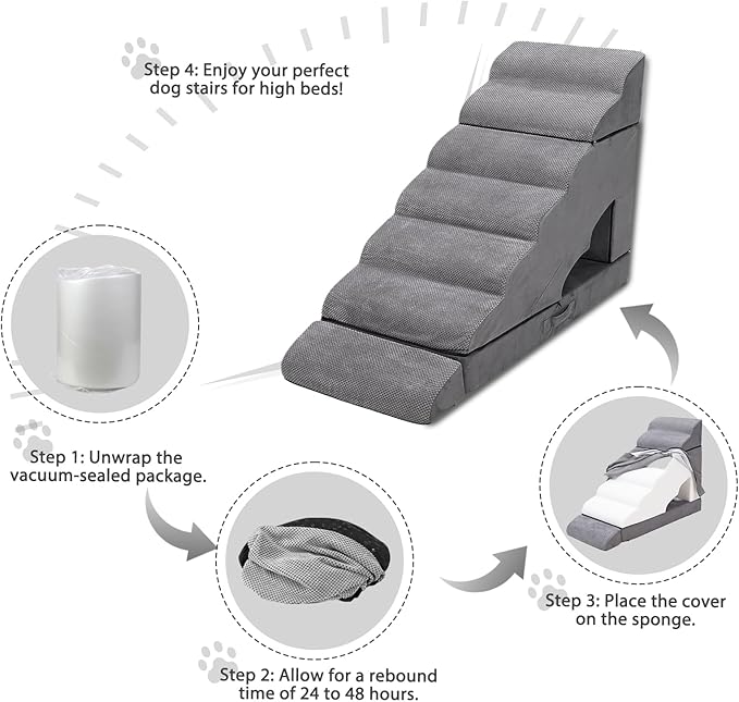 Dog Stairs & Steps for High Beds 30-36 inches High Tall, LitaiL Pet Stairs/Steps for High Beds 34 inch High for Small Large Dogs, Non-Slip 7 Steps Dog Ramps for Old Dogs/Cats