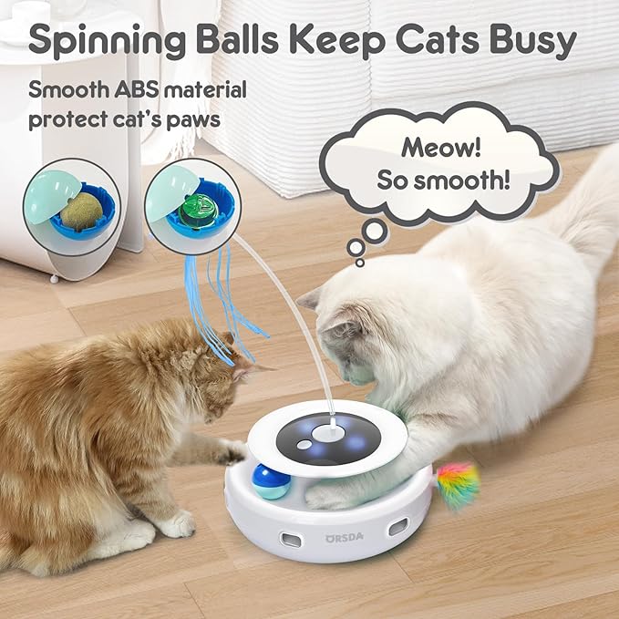 ORSDA Cat Toy, 3-in-1 Automatic Interactive Electronic Moving Ambush Feather, Fluttering Butterfly, Track Balls, USB Rechargeable Powered Smart Indoor Exercise Kicker