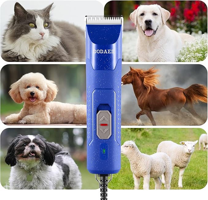 Professional Dog Grooming Electric Corded Clipper Super 2-Speed,Low Noise,Cool & Quiet Running Design for Thick Heavy Coats,Dogs,Cats and Other Animal (Blue)