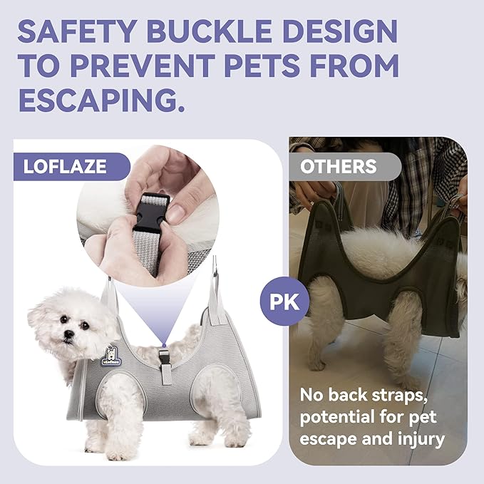 Dog Grooming Hammock Harness for Dogs & Cats with Pet Nail Clipper Trimmer - Cat Hanger Sling for Trimming Clipping Nails- Dog Hammock Restraint Bag for Small Medium Large pet ( Purple XL)