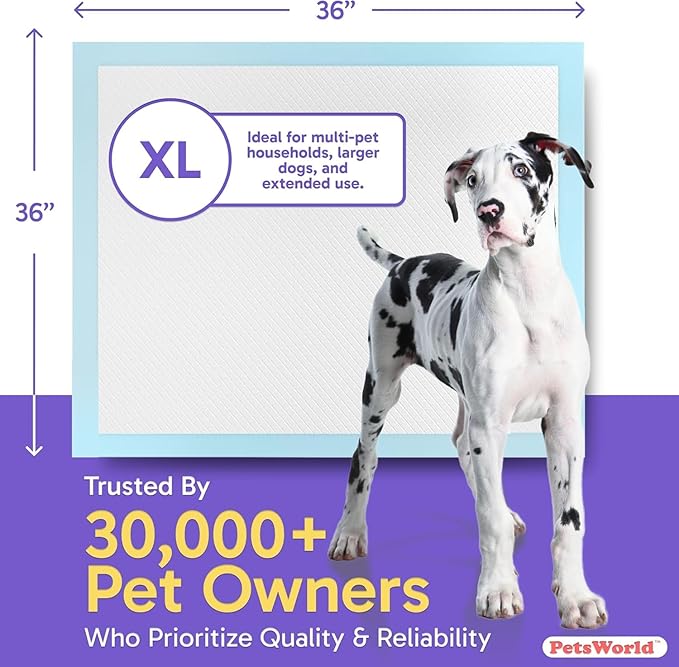 PETSWORLD Giant Dog Potty Pads, Odor-Eliminating, 36" x 36", Ultra Absorbent 5-Layer Leak-Proof Training Pads for Dogs & Cats (36x36, 600 Count)