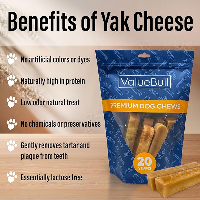 ValueBull Himalayan Yak Cheese Dog Chews, Medium, 25 ct Bulk Pack - Long Lasting for Aggressive Chewers, All Natural, Healthy & Safe, Low Odor Nepal Yak Milk Chews