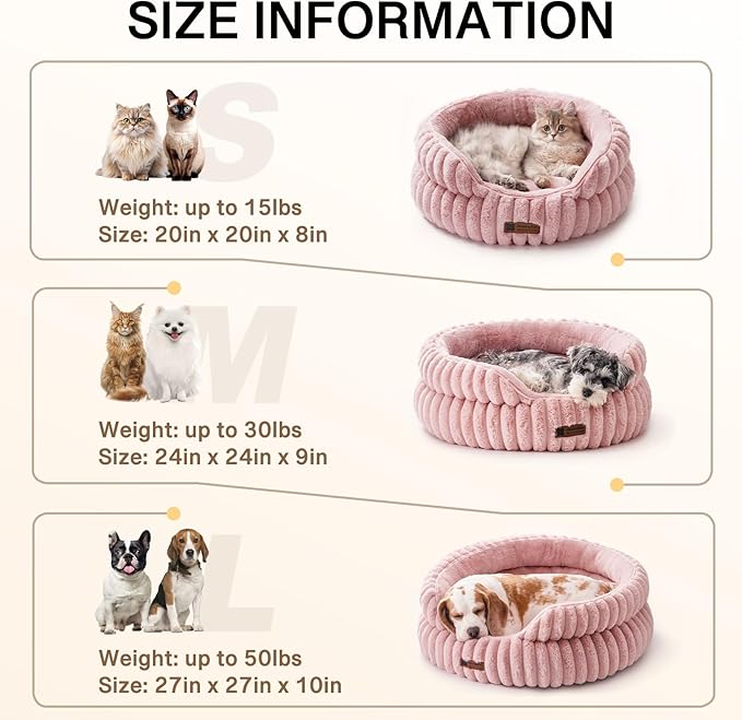 MEWOOFUN Washable Small Dog Bed, Cat Beds for Indoor Cats with Anti-Slip Bottom, Round Pet Bed for Puppy and Kitten (Pink, 24"x24"x9")