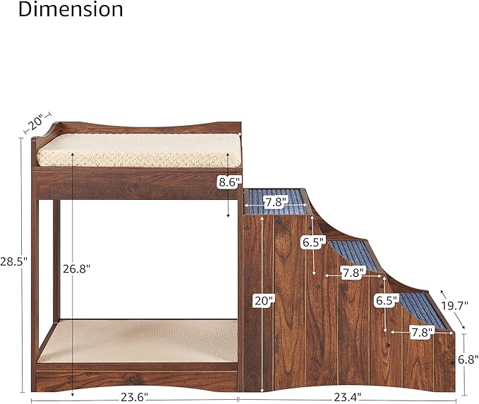 unipaws Pet Bunk Bed with Removable Step for Dogs and Cats, Multi-Level Bed Window Perch Seat Platform with Cushion and Cat Scratch Pad, Indoor Use