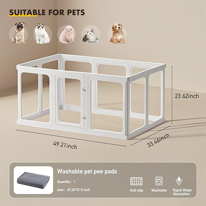 Acrylic Dog Playpen-Clear Dog Play Pen Indoor for Puppy-24”H 10Panels Transparent Pet Fence for Small Animals Rabbit Cat Ferret Whelping Crate Enclosure Cage Kennel with Easy Assembly