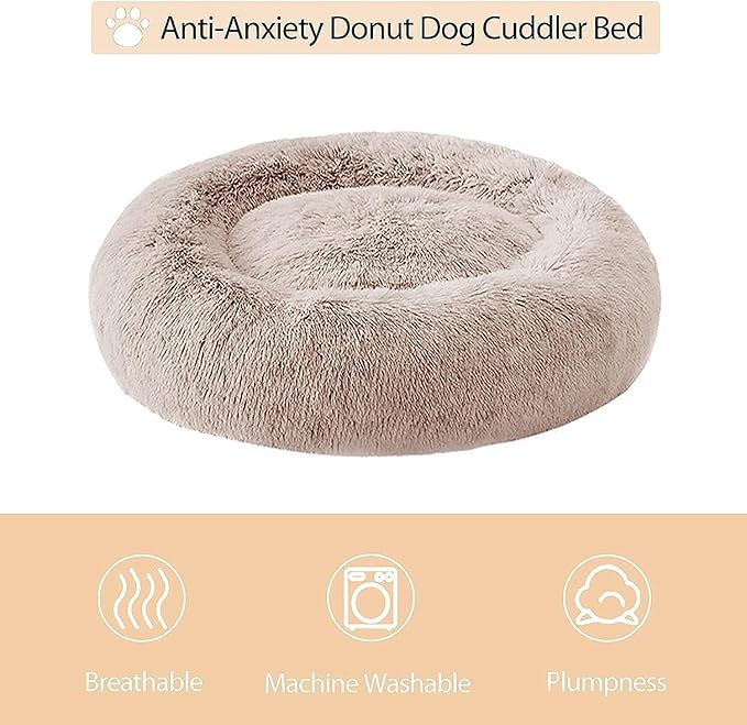 WNPETHOME Calming Dog Beds for Large Dogs, Anti-Anxiety Donut Large Pet Bed, Fluffy Faux Fur Plush Dog Bed,Warming Cozy Soft Round Lagre Dogs Bed for Pet, Cat Cuddler Cushion Bed