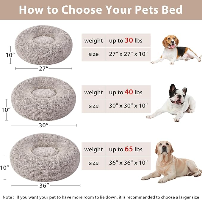 WNPETHOME Calming Dog Bed Cat Bed Donut, Faux Fur Pet Bed Self-Warming Donut Cuddler, Comfortable Round Plush Dog Beds (30 x 30 x 10 Inch, Light Coffee)