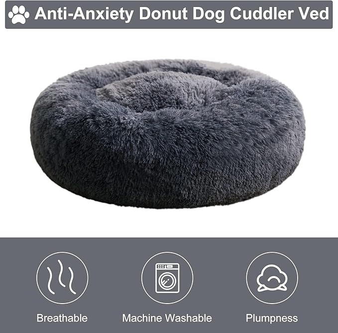 WNPETHOME Calming Dog Beds for Large Dogs, Anti-Anxiety Donut Pet Bed, Fluffy Faux Fur Plush Dog Bed,Warming Cozy Soft Round Pet Bed for Large Jumbo Dogs, Cat Cuddler Cushion