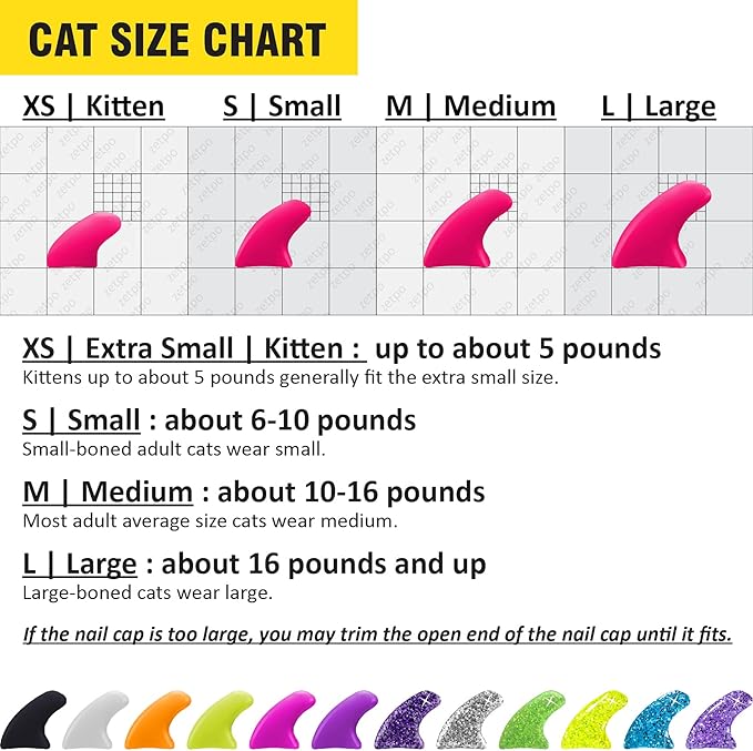 zetpo Cat Nail Caps | Cat Claw Covers | with Adhesives and Applicators (S, 12x Colors/Luna | 120 pcs)