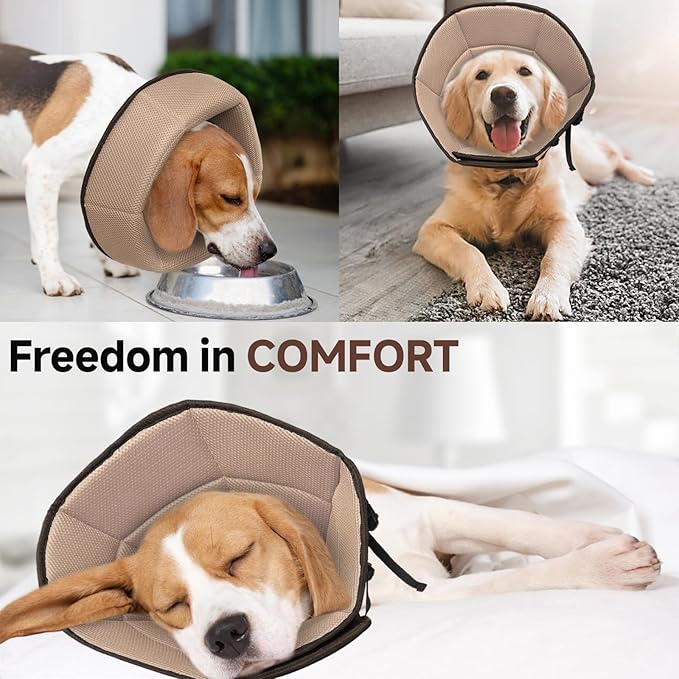 Dog Cone Collar S, Soft Cones for Large Medium Small Dogs,Adjustable Dog Cone Alternative to Stop Licking, Comfy Elizabethan Collar for After Surgery Wound Healing & Hot Spots Brown