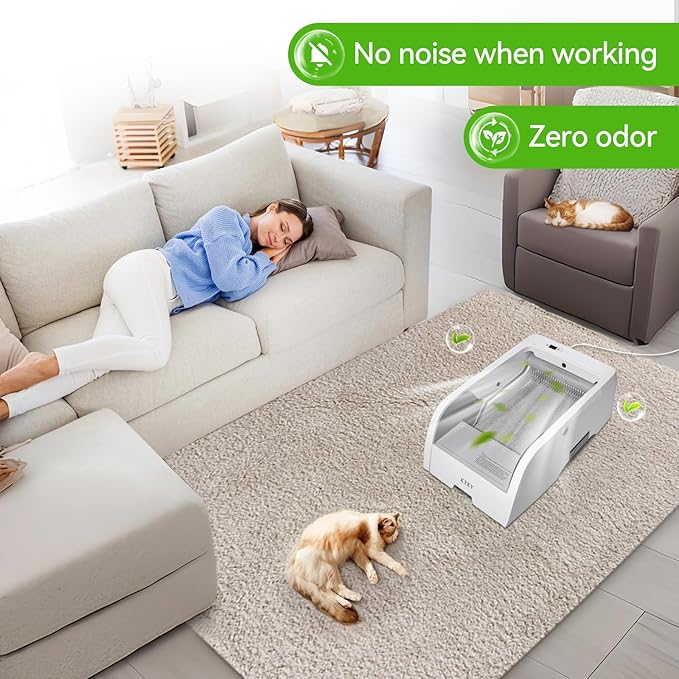 S6 Self Cleaning Litter Box, Upgraded Automatic Cat Litter Box Self Cleaning That Can Use Clumping Cat Litter, Open Design with Cats Taking to It Immediately, Anti Pinch and Odorless