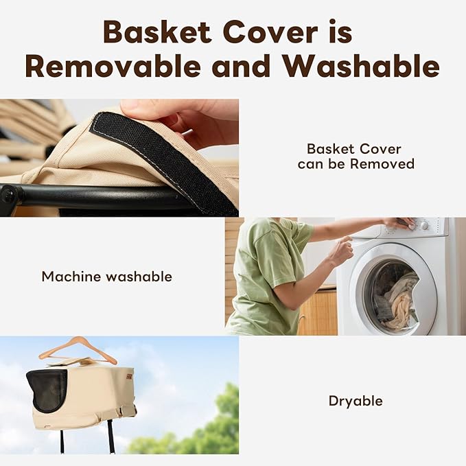 【One-Pull Open Ver.】 PETTENA Dog Stroller for 2 Dogs, One-Touch Foldable Dog Stroller for Small/Medium Dogs Cats up to 44 Lbs, Khaki