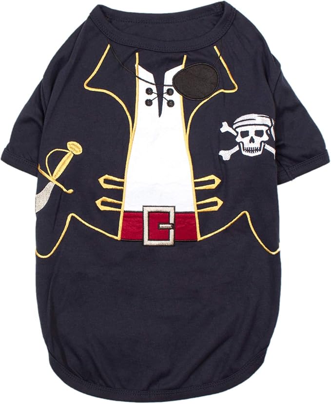 Parisian Pet Captain Sparrow Dog Shirt - Embroidered Pirate Costume - 100% Cotton & Polyester - Sleeved Black Dog Shirt - Large - Pet Costume