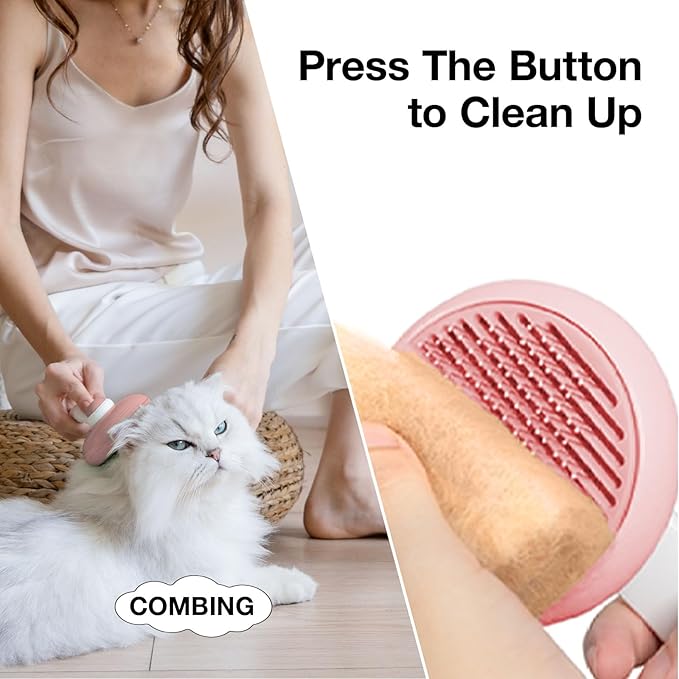 Slicker Brush for Cats & Dogs, Pet Grooming Self Cleaning Brush for Shedding, Cat Deshedding Brush Easily Removes Tangles Hair and Loose Undercoat, Pink