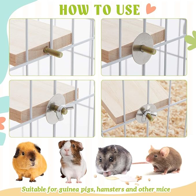 Set of 9 Wooden Hamster Cage Platform Chinchilla Ledges and L Shaped Round Hole Rat Cage Accessories with Cooling Standing Board Food Cup for Squirrel Gerbil Guinea Pig Small Animal