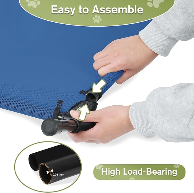 Medium Cooling Elevated Dog Bed, Outdoor Raised Pet Cots Beds for Medium Dogs with Breathable Mesh, Portable Pet Hammock, Lifted Travel Dog Bed with Non-Slip Feet, Easy to Clean, Blue, M