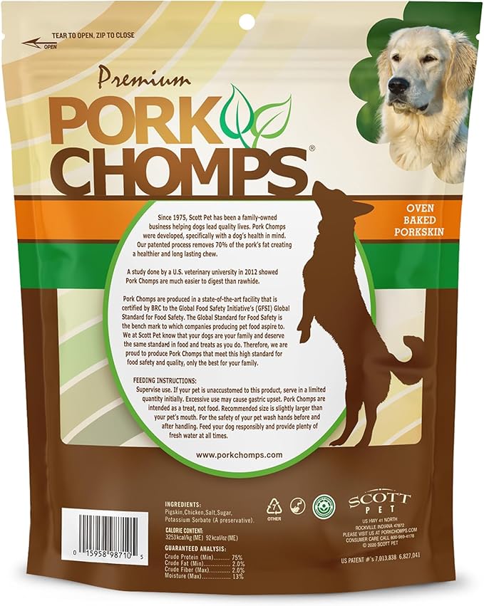 Pork Chomps Pressed Pork Skin Dog Chews, 2.5-inch Rings, Real Chicken, 8 Count