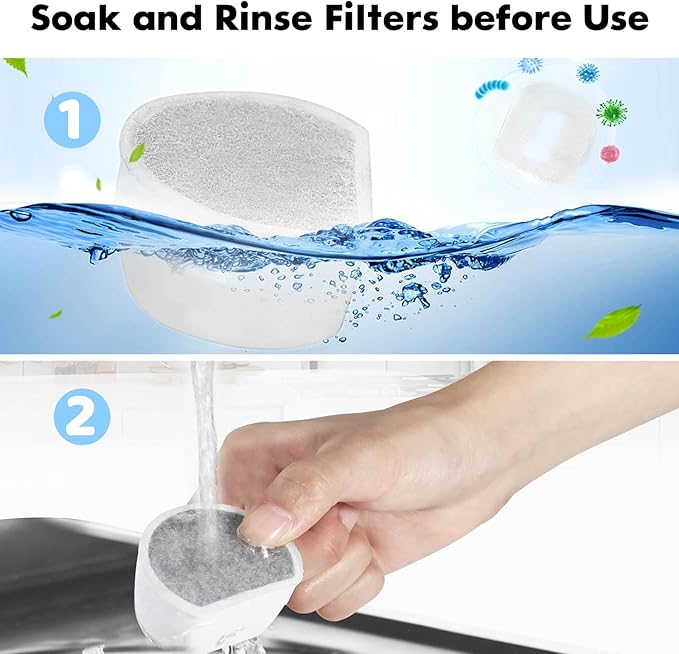 24 Pack Cat Water Fountain Filters Replacement, 12 Carbon Filters and 12 Foam Sponge Pre-Filter Fit for Multiple Ceramic and Stainless Steel Pet Fountains