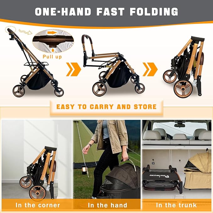Pet Stroller for Small & Medium Dogs Cats up to 55 lbs 4-in-1 Foldable Travel Pet Stroller with Detachable Carrier Lightweight All-Terrain Spring Damping,Car Seat,Sun Canopy,Black