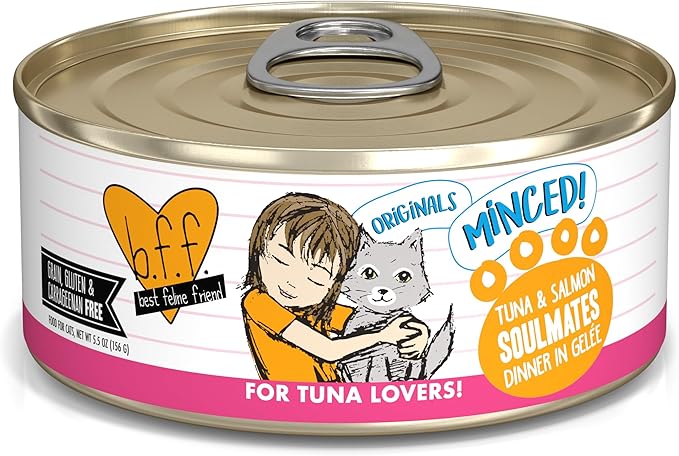 Weruva BFF Minced Natural Wet Cat Food, Tuna and Salmon Soulmates in Gelee, 5.5oz Can, Pack of 24