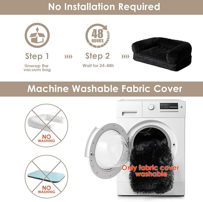 EHEYCIGA Foldable XXL Dog Bed, Faux Fur Fluffy Pet Couch Bed for Extra Large Dogs, Orthopedic Calming Memory Foam Big Pet Bed, Washable Soft Pet Sofa Bed with Non-Slip Bottom, Black, 54"x38"x7.5"