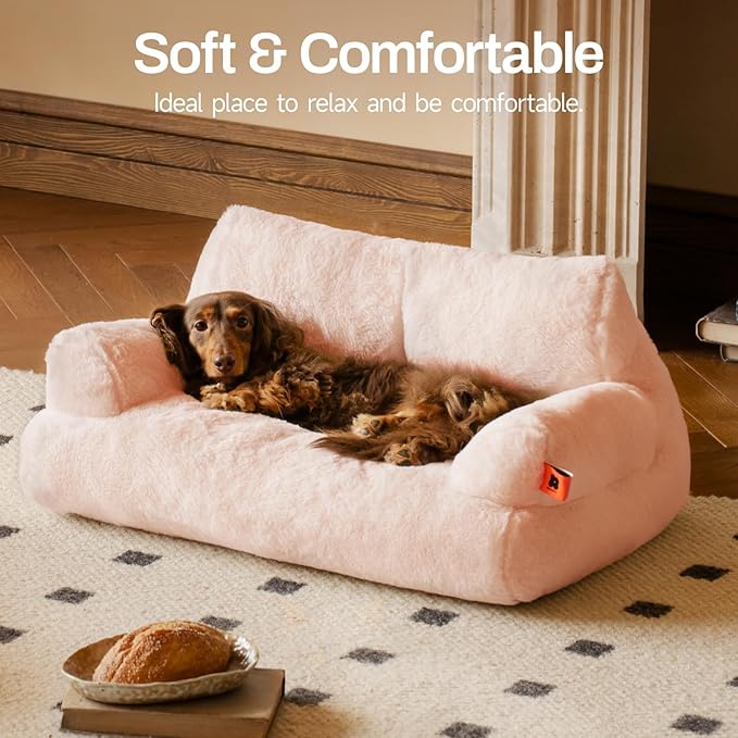 MEWOOFUN Cat Bed for Indoor Cats, Washable Dog Beds for Small Dogs & Cats with Removable Cover, Fluffy Cat Couch with Non-Slip Bottom (Pink, 26.0" L X 19.0" W X 13.0" Th)
