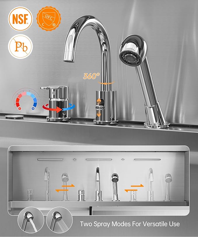 polimo Dog Washing Station with Dryer & LED, Professional Stainless Steel Grooming Tub, Dog Bathtub for Large, Medium & Small Dog, w/Window, Ramp, Drawer, Floor Grate &Fauct (Right RAMP & Dryer, 50")