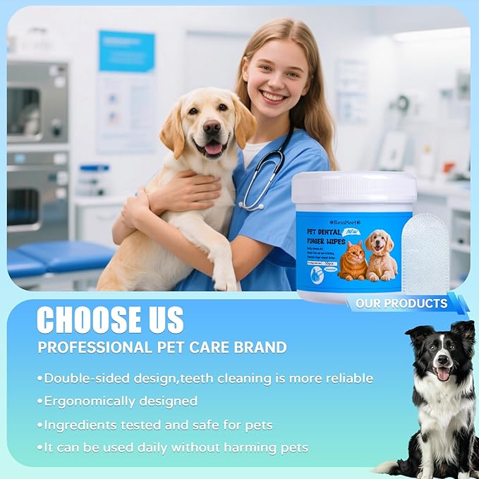 PET Teeth Cleaning Wipes for Dogs & Cats,Gentle Pet Dental Care Wipes with Massaging Micro-Brushing Beads, Remove Bad Breath & Plaque.Dog Toothbrush & Tooth Brushing Kit-Unscented