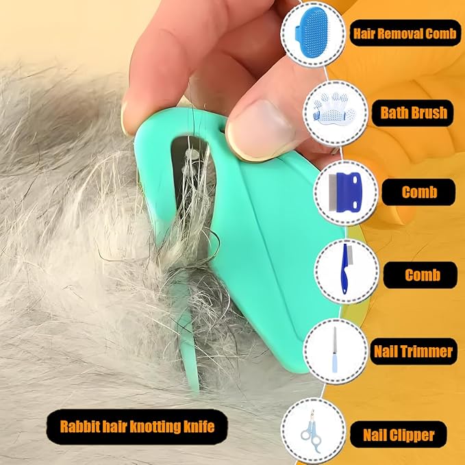 Rabbit Grooming Kit โ Bunny Grooming Kit with Shedding Brush, Nail Clippers & Comb โ Small Animal Grooming Supplies for Rabbits, Guinea Pigs, Hamsters, Ferrets - Small Pet Shedding & Care (Blue)