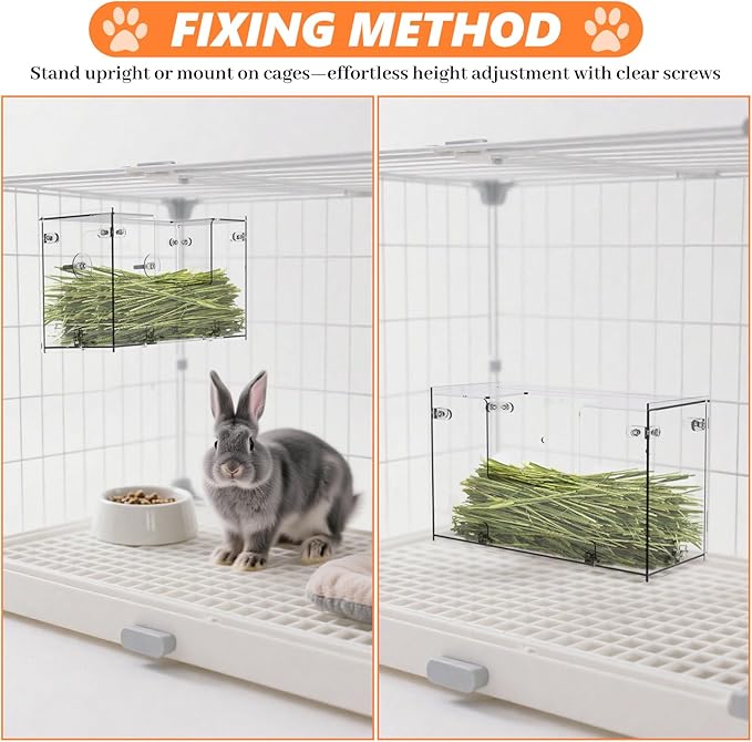 Acrylic Rabbit Hay Feeder with Lid, Transparent Hanging Food Dispenser Hay Feeder for Bunny Rabbits Guinea Pig Cage Chinchillas Hamsters Small Pets and Animals(Small