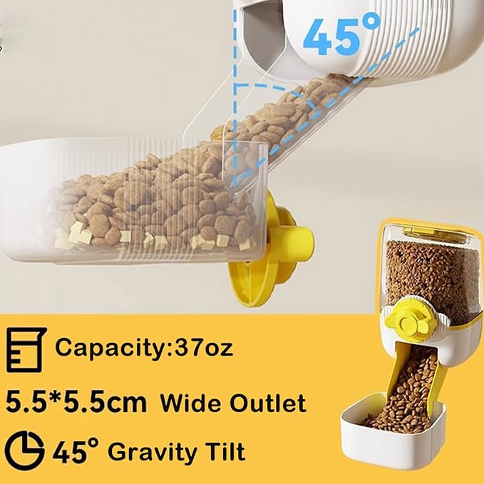 Pet Hanging Automatic Feeders Drinking Bowls,Gravity Rabbit Feeder and Water Set,Cage Cat Food Bowl Feeding Station for Puppy Kitten Chinchilla Hedgehog Guinea Pig Ferret (Yellow-Water)