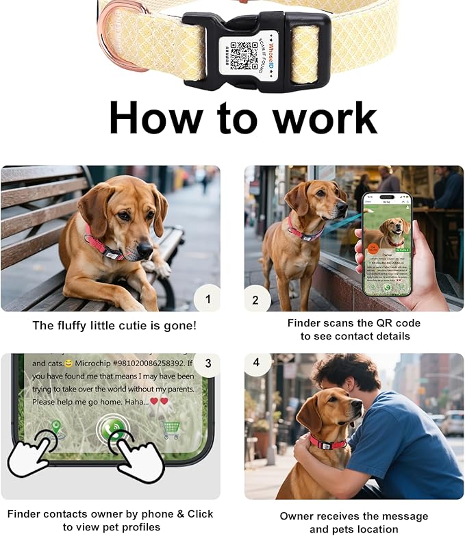 Dog Collar with Waterproof AirTag Holder & Anti-Lost QR Code, Cute Bling Warpping Adjustable Width for Small Medium Large Pet (Yellow, L)