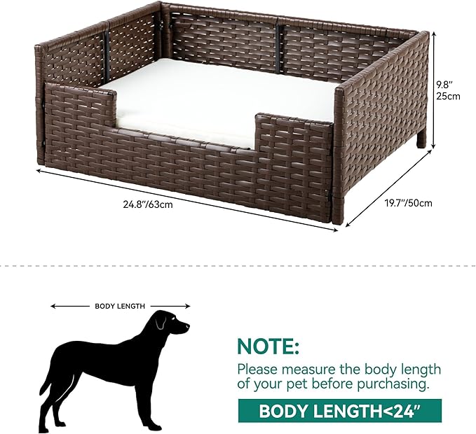 YITAHOME Rattan Dog Sofa Bed with Cushion,Wicker Pet Bed Sofa Couch Indoor Outdoor Water Unaffected for Large Medium Small Dogs Cats (24.8''L*19.7''W*9.8'',Beige)