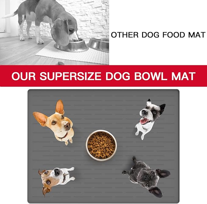 32" x 24" Large Pet Food Mat, Silicone Dog Mats for Food and Water, Nonslip Pet Feeding Mats for Floors,Dog Cat Bowl Mat with Raised Edges, Dark Green