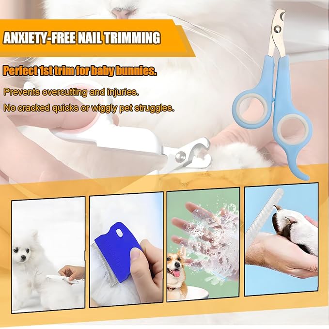 Rabbit Grooming Kit โ Bunny Grooming Kit with Shedding Brush, Nail Clippers & Comb โ Small Animal Grooming Supplies for Rabbits, Guinea Pigs, Hamsters, Ferrets - Small Pet Shedding & Care (Blue)