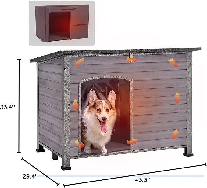 GUTINNEEN Dog House Insulated Outdoor Dog Kennel with Liner for Winter Large