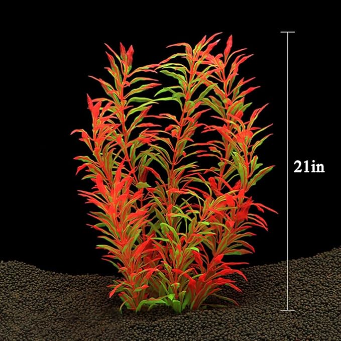DSkoiph 2 pcs Aquarium Decor Plastic Plants Extra Large 21 Inches Artificial Fish Tank Plants Tall Fish Tank Decorations Artificial Green Water Plants (Wine)