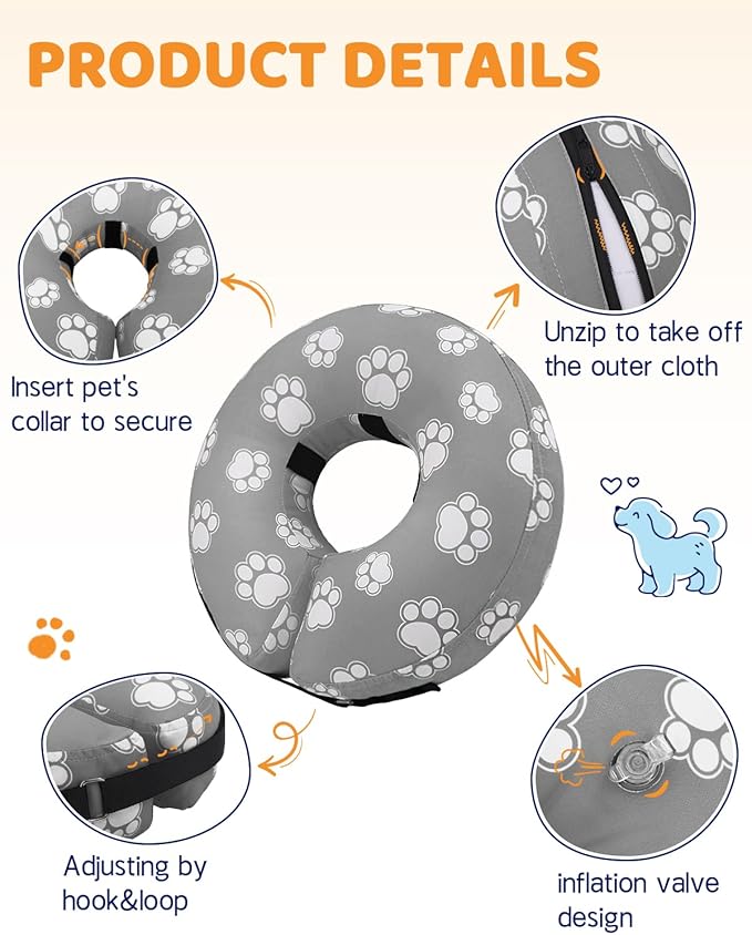 Supet Inflatable Dog Cone Collar Alternative After Surgery, Dog Neck Donut Collar Recovery E Collar, Soft Pet Cone for Small Medium Large Dogs