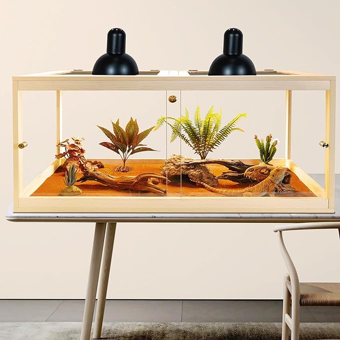 Prolee Reptile Terrarium Tank Up to 78 Gallon, Lizard Tank Bearded Dragon Tank with Metal Mesh Roof Door, Snake Tank with Lock Design (Oak, 78 Gallon Volume, 48 Inch Length)