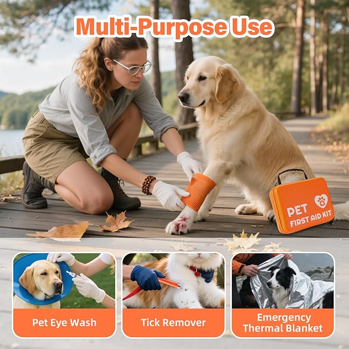 Portable Dog First Aid Kit with Hook - Water Resistant Pouch for Hiking, Camping, Daily Family Use, Travel, Pet Safety, Thoughtful Gift for Pet Owners (81pcs Upgrade Professional Version)