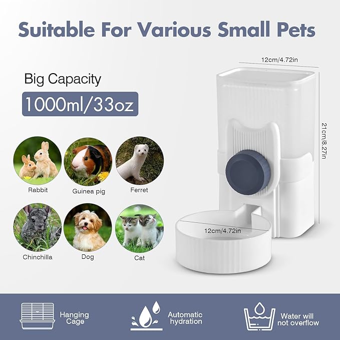Rabbit Water Bottle 33oz Hamster Water Bottle Hanging Guinea Pig Water Dispenser Include Hay Feeder Bag Set for Bunny Small Pet Animal