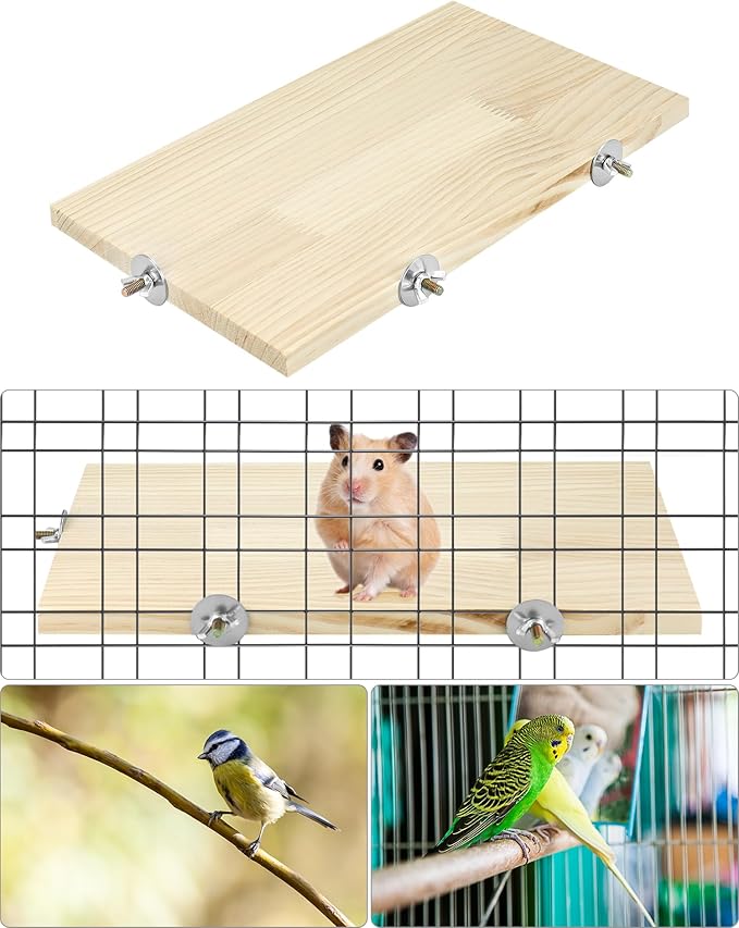 QWORK 13.6" x 7.9" Natural Wood Rectangle Stand for Bird Cages Suitable for Parakeets, Cockatiels, and Small Animals Easy Install with Stainless Steel Hardware 2 Pcs
